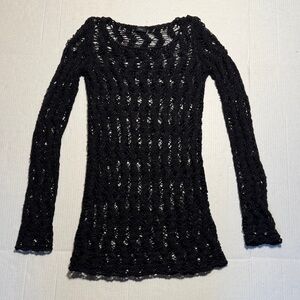 JOSEPH Tunic Knitted Lace Black Crochet Long Sleeve Whimsigoth Mohair Top M